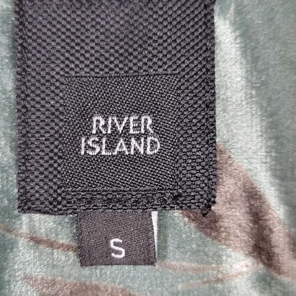 River Island‎ Luxe Velvet Button Down Shirt Men's S Green Floral Slim Stretch
